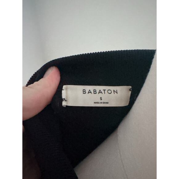 Babaton Black Ribbed Sculpt Knit Polo Long Sleeve Crop Sweater Small Collared - Picture 8 of 10